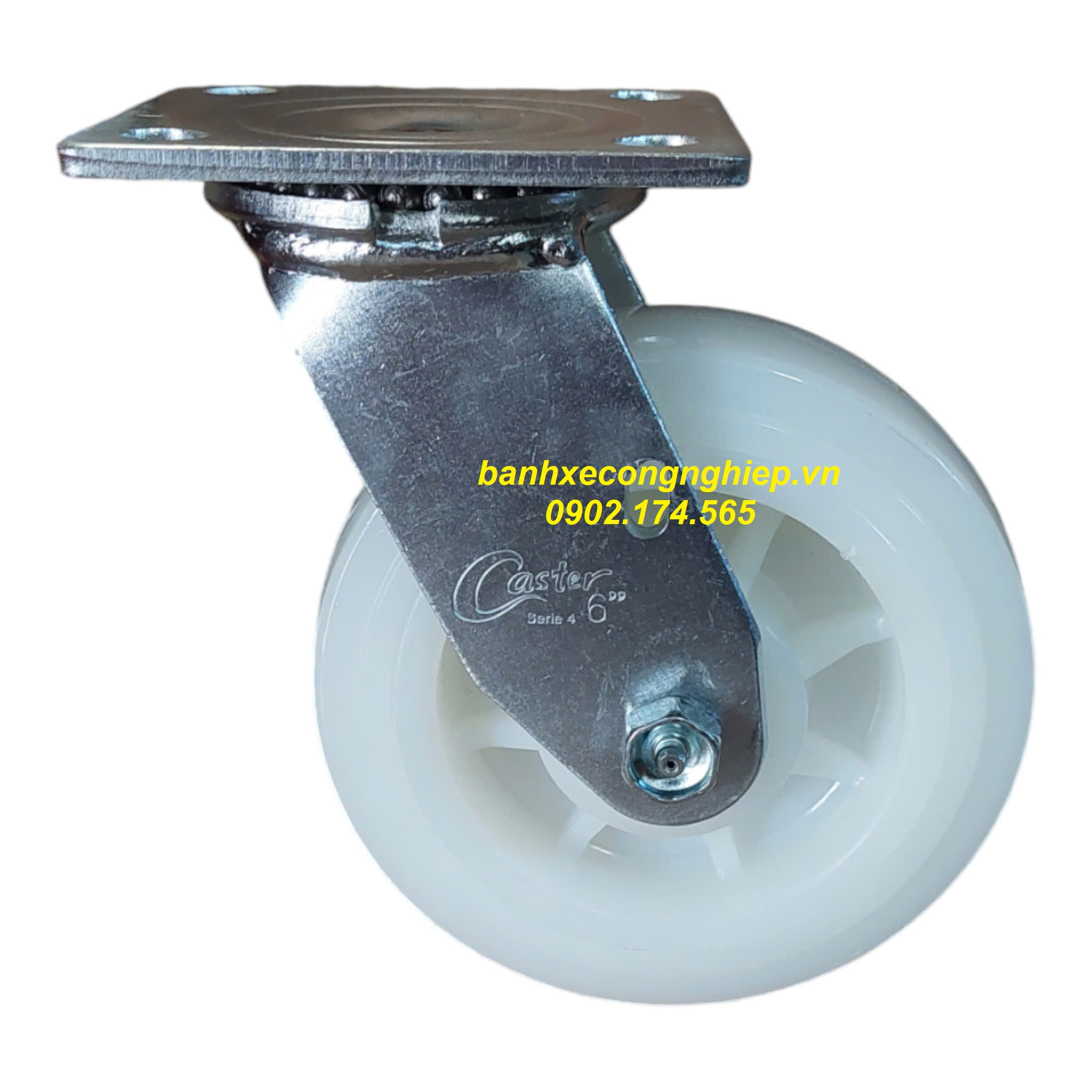 Bánh xe PA (Nylon 6) 100mm, 125mm, 150mm, 200mm càng thép xoay Caster Serie 4