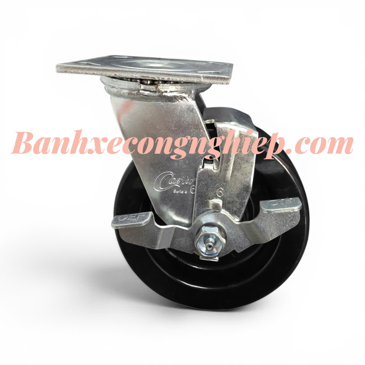 Bánh xe chịu nhiệt Phenolic 100mm, 125mm, 150mm, 200mm càng thép xoay khóa Caster Serie 4 tải nặng