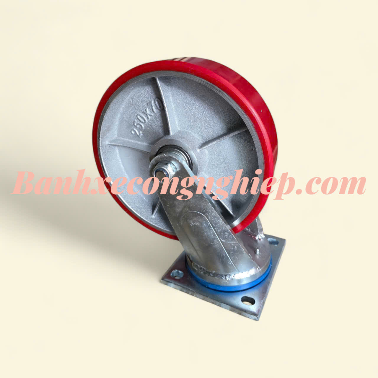 Bánh xe PU gang 150*70mm, 200*70mm, 250*70mm, 300*70mm siêu tải càng thép xoay