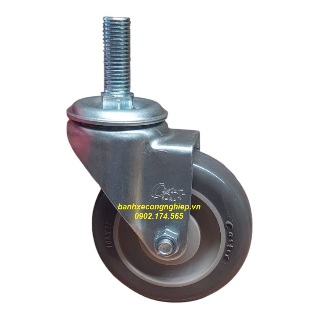 Bánh xe PU Hi-tech 75mm, 100mm, 125mm càng thép xoay trục ren M16 Caster Serie 2 tải trung
