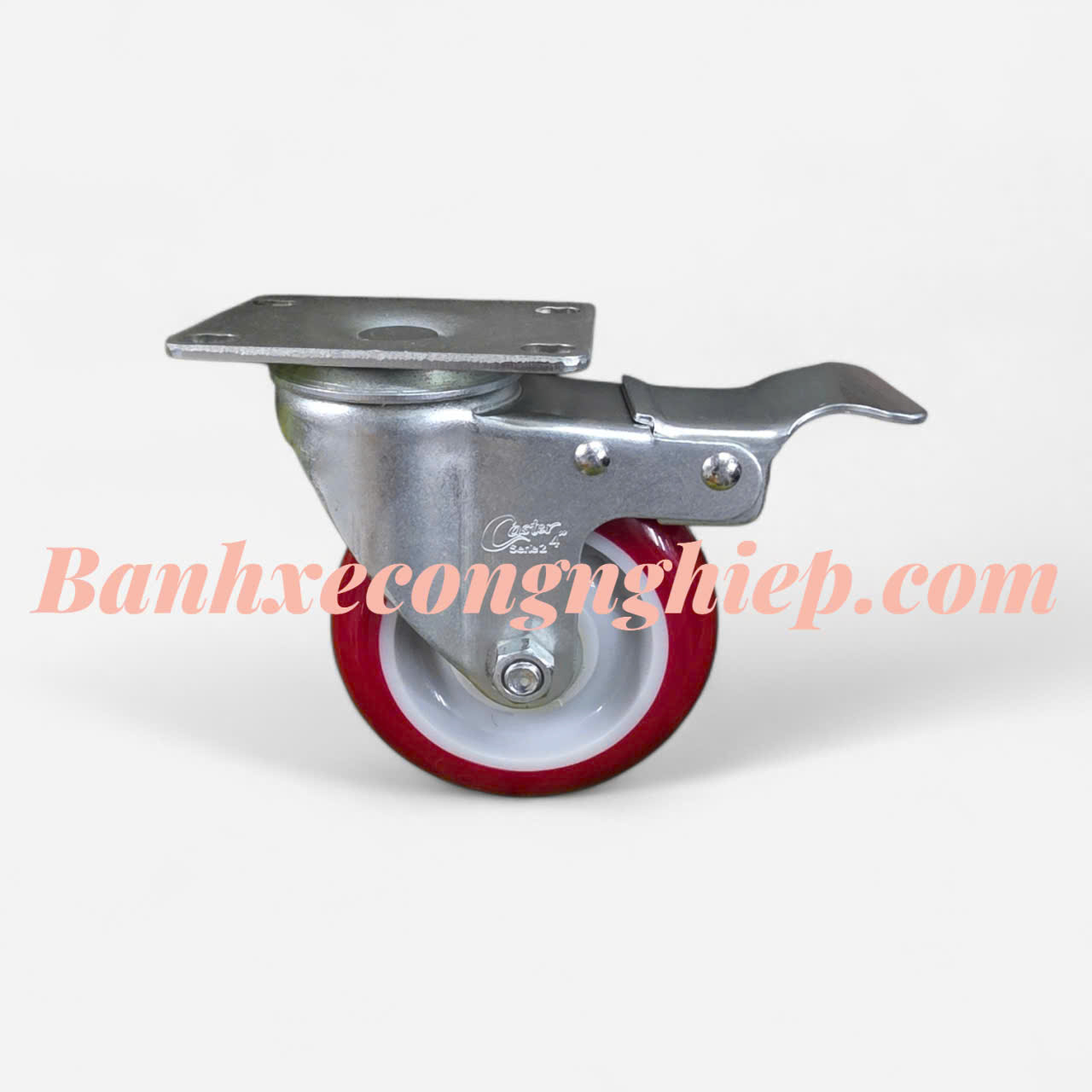 Bánh xe PU Hi-tech phi 75mm, 100mm, 125mm càng thép xoay khóa Caster Serie 2 tải trung dạng đế