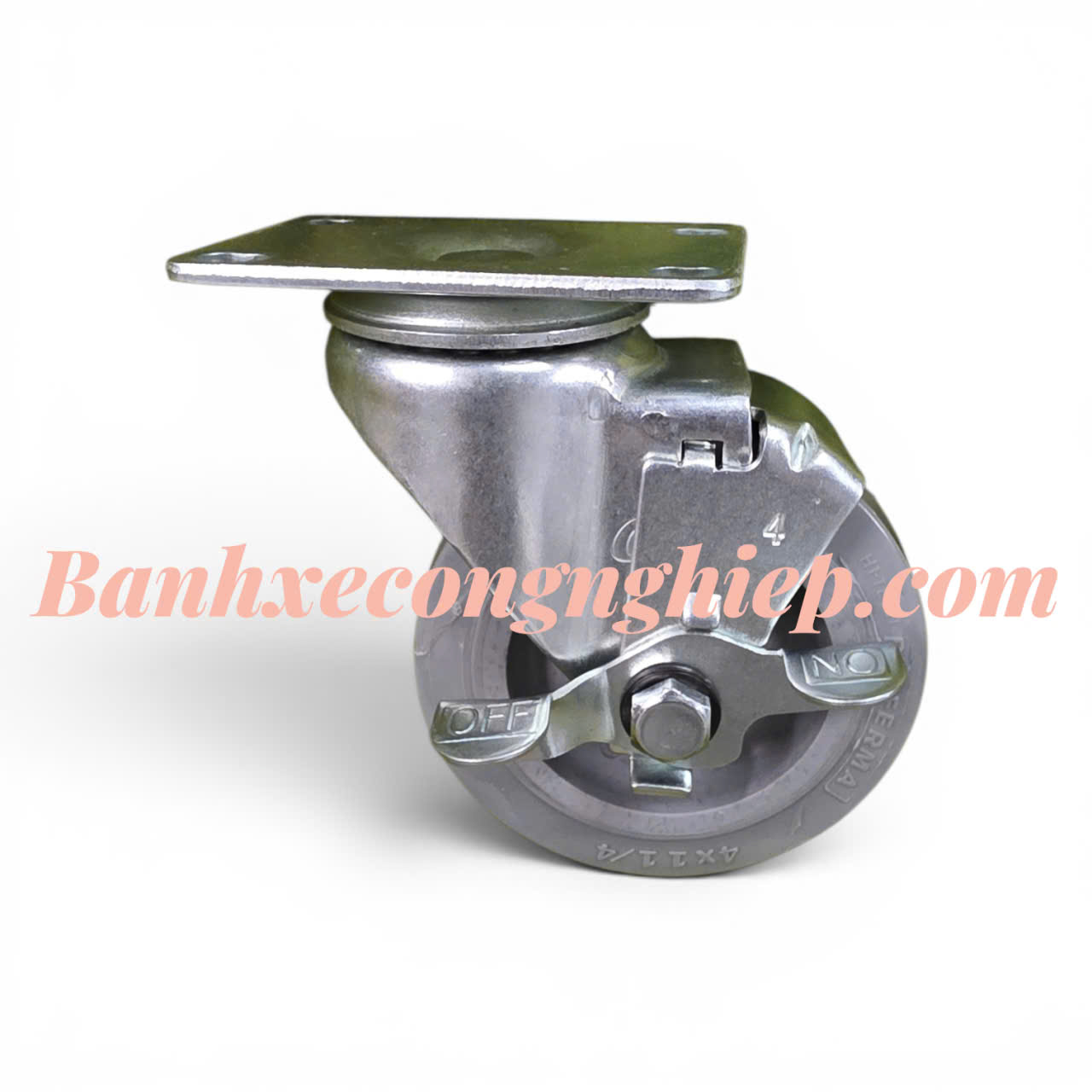 Bánh xe Hi-tech Perferma phi 75mm, 100mm, 125mm càng thép xoay khóa đơn Caster Serie 2 tải trung