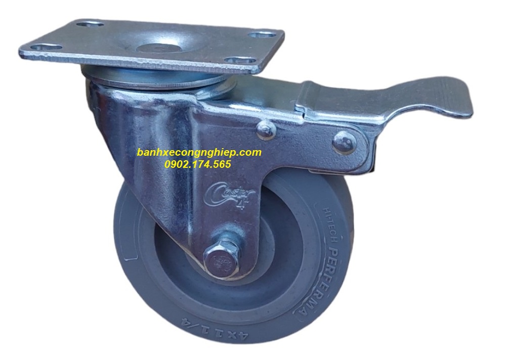 Bánh xe Hi-tech Perferma phi 75mm, 100mm, 125mm càng thép xoay khóa Serie 2 tải trung dạng đế